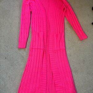 Vibrant Pink Long Knit Cardigan